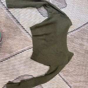Olive Green Knit Long Sleeve Crop Sweater